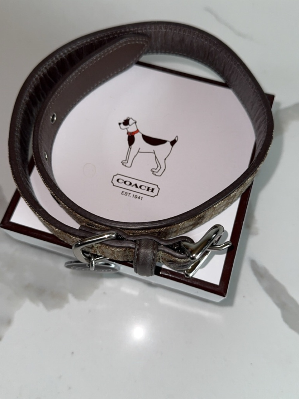Coach Brown Signature Canvas Dog Collar with Silver Hardware - Picture 2 of 2